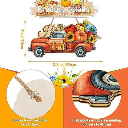 Angel Infinite Hello Fall Pumpkin Welcome Sign Wooden Wall Hanging For Home Decor Yellow (Design11)