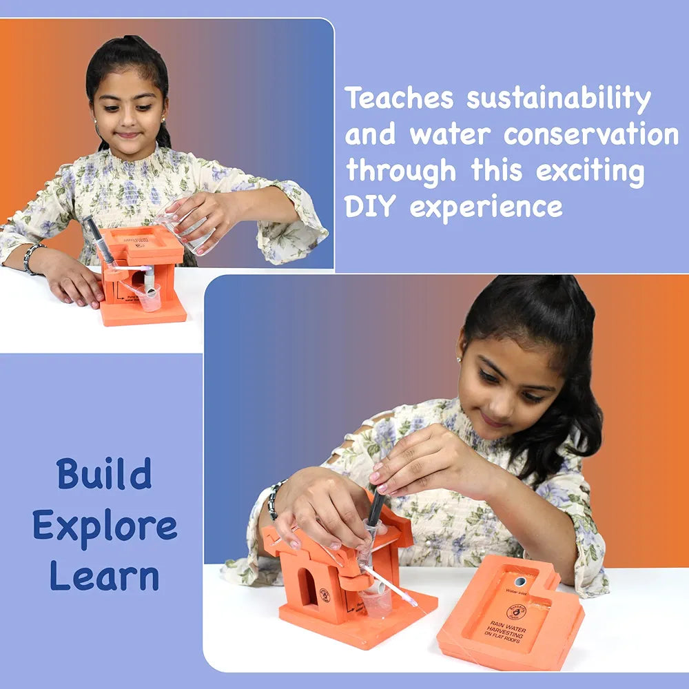 Butterfly EduFields Rainwater Harvesting Science Experiment Kit For Kids 10 Years+ | Roof Drain & Mini Water Pump School Science Exhibition Project Kit | Learning & Educational Diy Stem Toy
