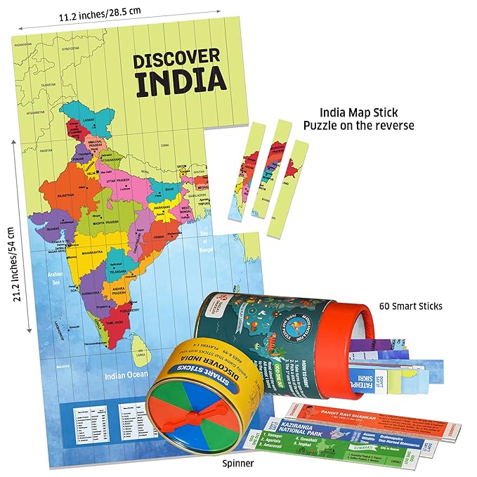 Chalk and Chuckles Smart Sticks Discover India, Kids Games | India Map Puzzle | Fun Educational Toys