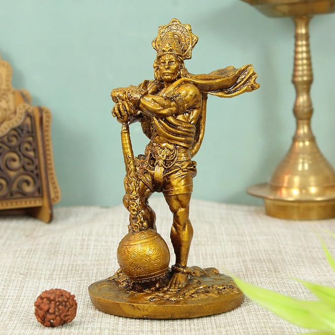 Tied Ribbons Bahubali Hanuman Ji Murti Small Resin for Car Dashboard Home Decor Pooja Room