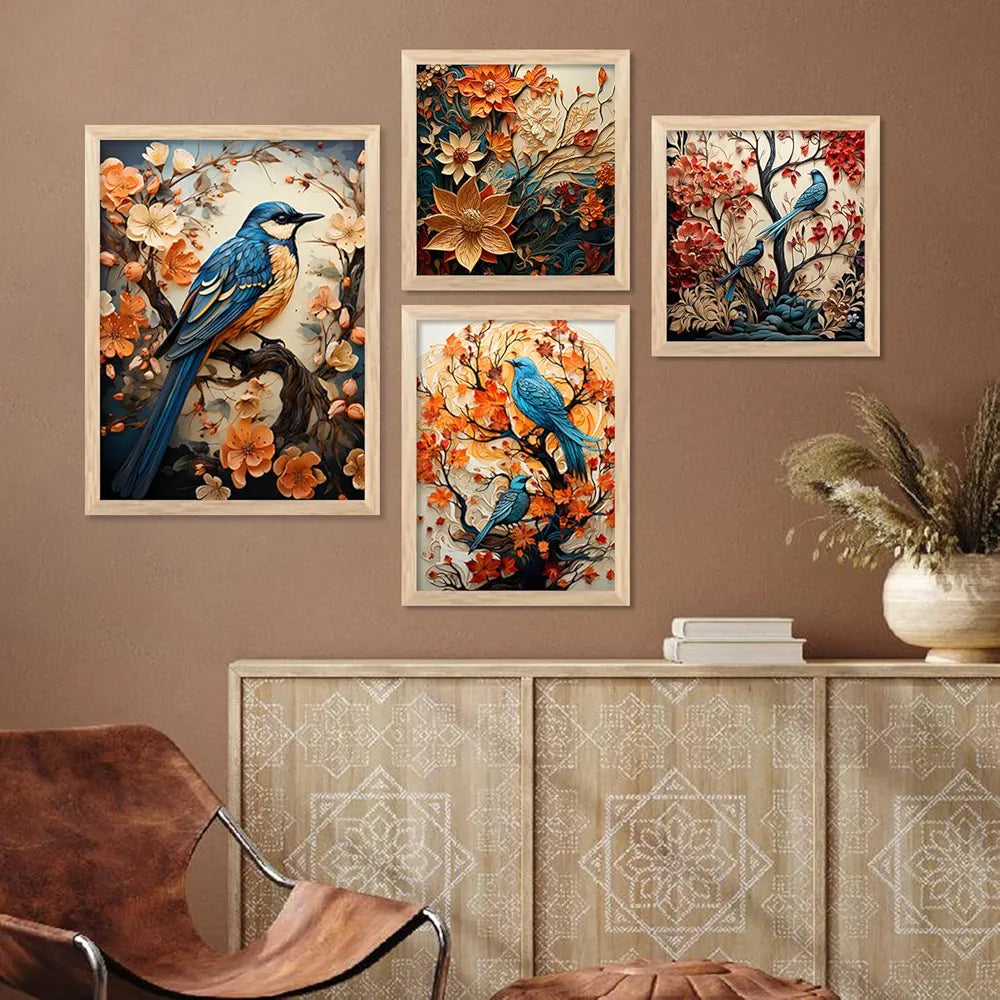 kotart Nature Inspired wall Art Paintings with Frame Set of 4 Frames D