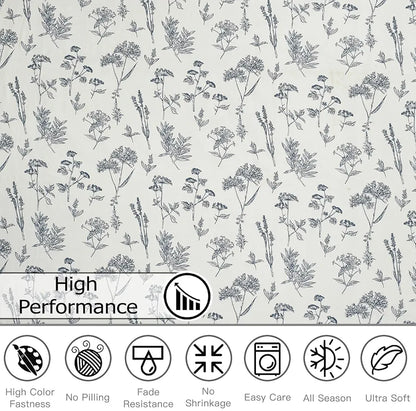 Fresh From Loom Floral XXL Bedsheet for Double Bed 240 TC King Size Bed Sheet with 2 Pillow Cover Blue Cream