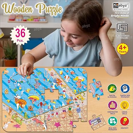 ABYZ Wooden Jigsaw Puzzles for Kids,Animal's Pool Party Jigsaw Puzzle for Kids of Age 4-6 Years 36 Pcs Puzzle