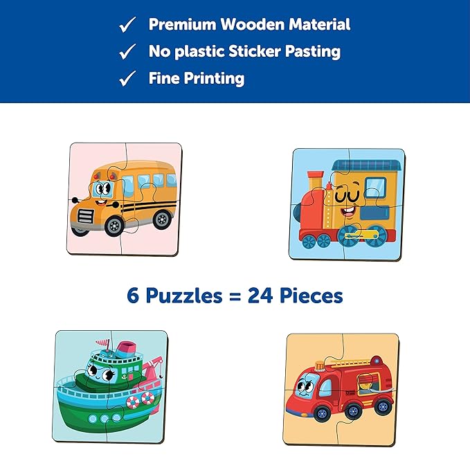 Mini Leaves 4 Piece Wooden Puzzle for Kids | Set of 6 Transport Jigsaw Puzzle | Educational Puzzle