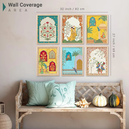 Kotart Traditional Indian Wall Art Madhubani Paintings for Living Room Pichwai Art Painting set of 6 E