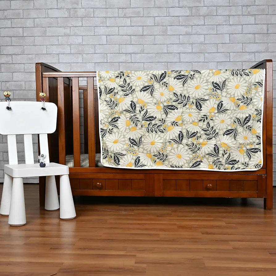 Divine Casa Floret 100% Cotton Single Kids Dohar 120 GSM Soft & Lightweight Throw Blanket Colour Vintage Daisies