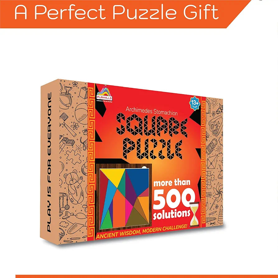 Playhills Geometric Challenge Puzzle | The World's First Puzzle- Stomachion Square by Archimedes | Fun & Challenging Game for Teenagers and Adults with Decorative Stand  Age 13+
