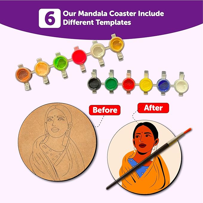 Mini Leaves Wooden Mandala Painting Kit Tea Coasters Art and Craft Kit for Girls Boys 9-12 Years Coaster Diy Kit Set of 6