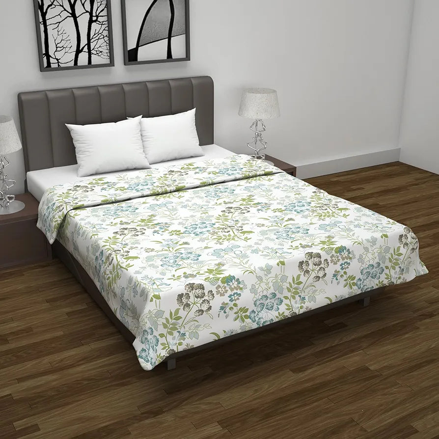 Divine Casa Floret 100% Cotton Double Dohar 120 GSM Soft & Lightweight Throw Blanket Colour Floral Breeze