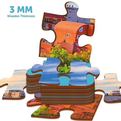 Mini Leaves Wooden Jigsaw Puzzles 108 Pieces Mini Leaves Park Guell Barcelona Catalonia Spain for Kids 9+ and Adults