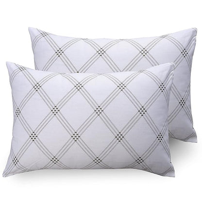 Huesland by Ahmedabad Cotton 186 TC King Size Bedsheet Cotton with 2 Pillow Covers | White (Brandon Beige Pattern)