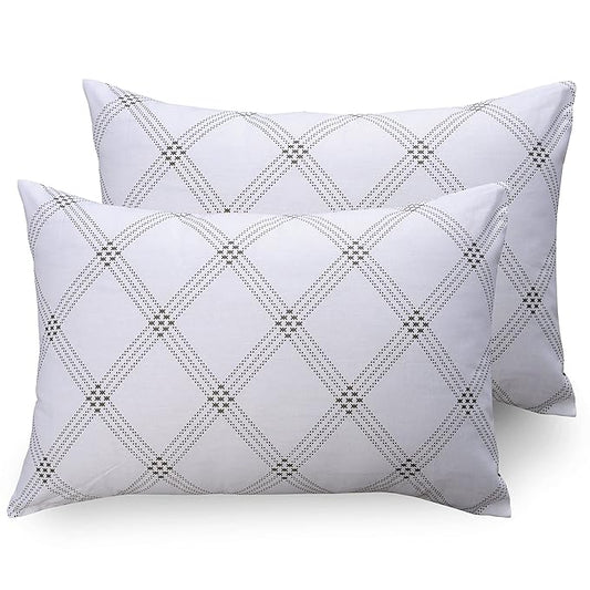 Huesland by Ahmedabad Cotton 186 Tc Cotton Pillow Cover Set of 2 | White | Brandon Beige Pattern