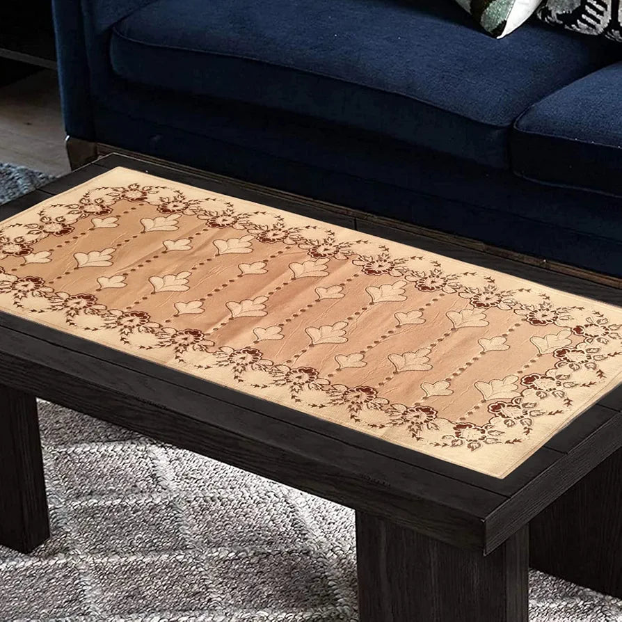 Kuber Industries Rectangular Floral Print Cotton Table Runner for Dining and Center Table Set of 2 Cream