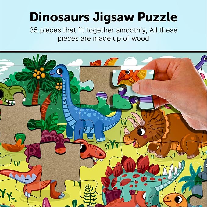 Mini Leaves 35 Piece Wooden Jigsaw Puzzle for Kids | Dinosaurs Jigsaw Puzzle | Educational Toys for Kids