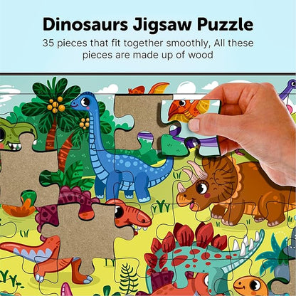Mini Leaves 35 Piece Wooden Jigsaw Puzzle for Kids | Dinosaurs Jigsaw Puzzle | Educational Toys for Kids