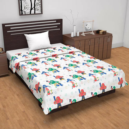 Divine Casa Pure Cotton Printed Single Dohar 120 GSM Soft & Lightweight Throw Blanket Colour Rosin White