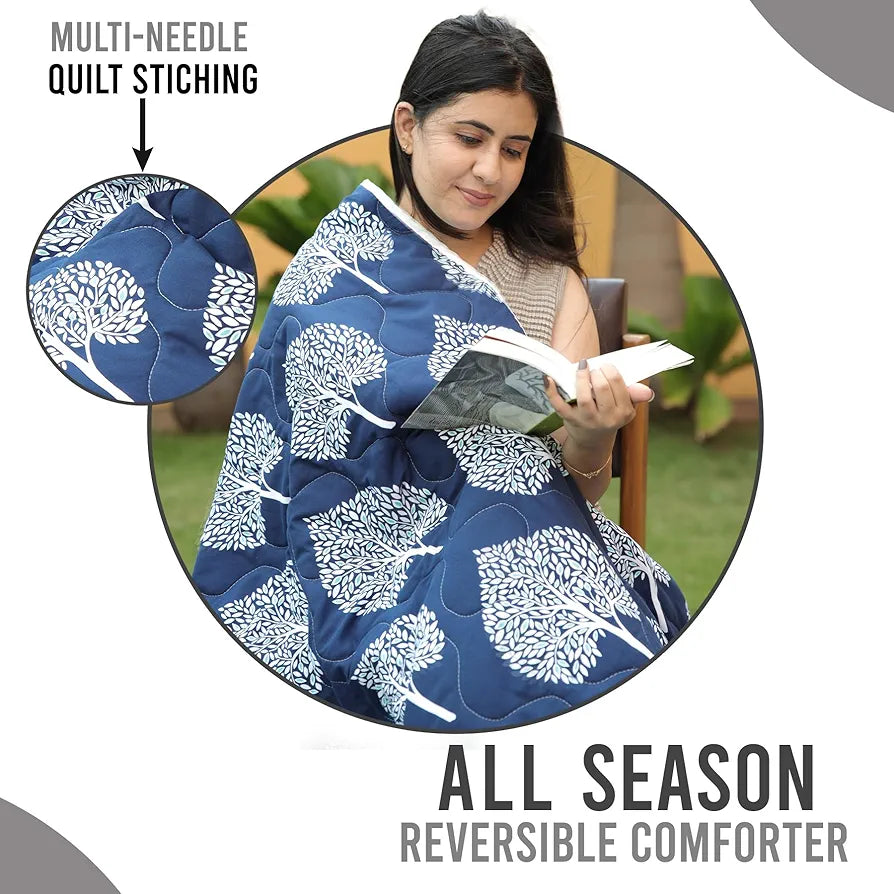Divine Casa 120 GSM Super Soft Microfiber Geometric Winter Single Bed Size Comforter/Duvet/AC Blanket/Quilt Colour Blue TC - 120