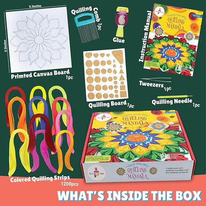Kalakaram Mandala Quilling Kit Stripes and Tools | Diy Craft Kit for Kids and Adults | With Pre-designed Canvas Board