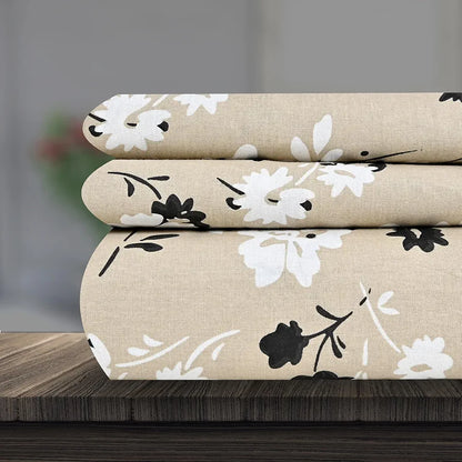 Divine Casa Bedsheet for Single Size Bed 144 TC Cotton Bedsheet for Single Size Bed with 1 Pillow Cover  Floral Colour Beige Sunflower
