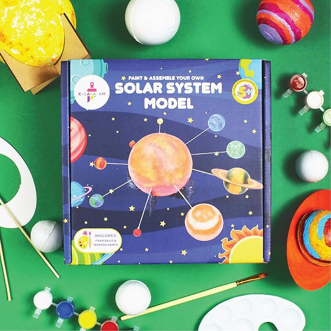 Kalakaram Diy Solar System Kit, Paint and Assemble Solar System Model Kit for School Project | Activity Kit for Kids | Educational Kit for Kids