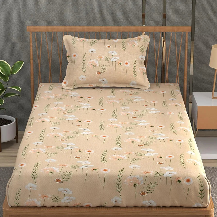 Fresh From Loom Microfiber Soft Cotton Bedsheet for Single Bed 1 Pillow Cover 200 TC Multicolor Rodeo Dust