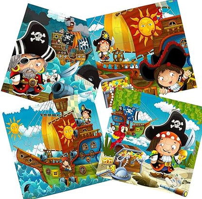 Fiddly's Wood Jigsaw Puzzles for Children - 9 Pieces | the Good Pirates | Pack of 4