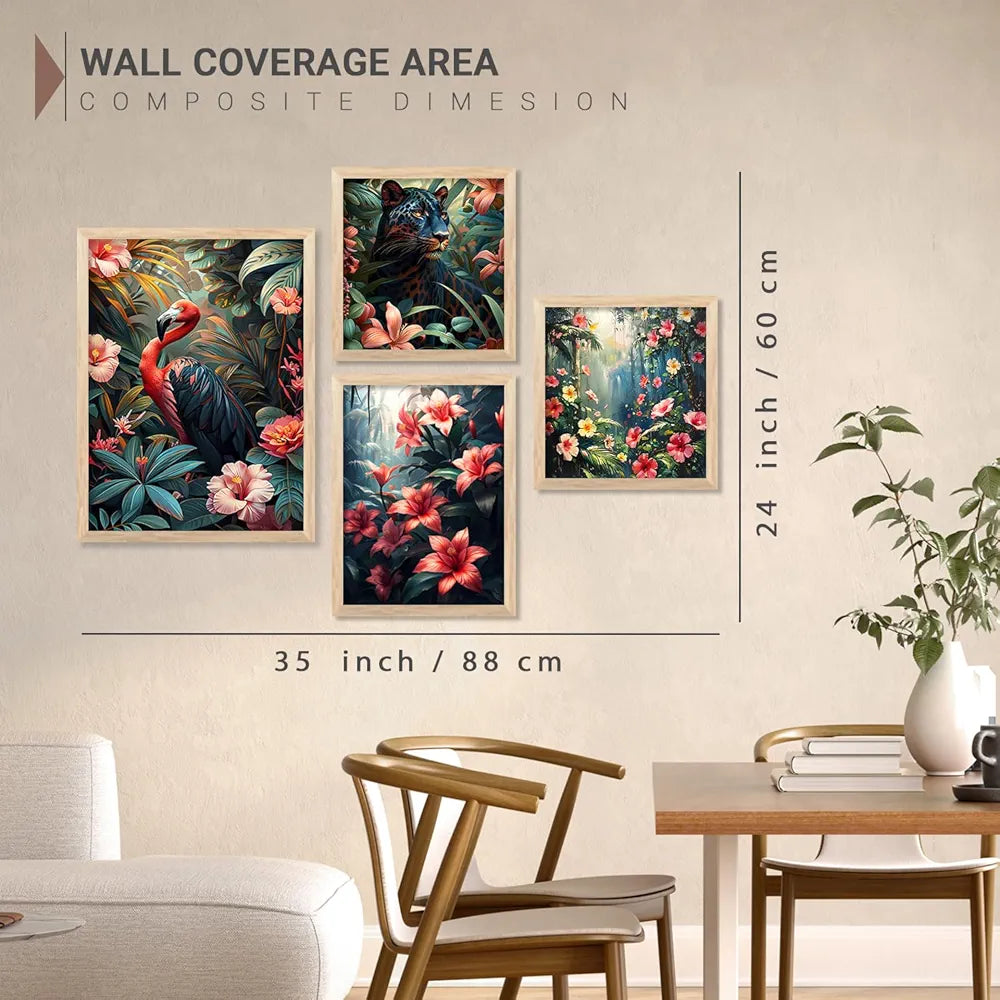 Kotart Floral Theme Digital Painting Minimal Wall Art Prints Set of 4 frames J