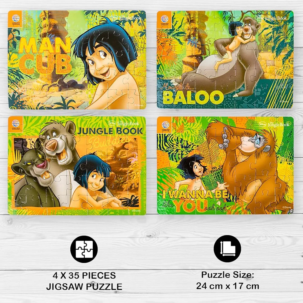 Ratna's 4in1 Jungle Book Jigsaw Puzzle Size 24cm x 17cm - Mowgli, Bagheera, Baloo, etc - 140 Pieces  Toy for Kids 3+ Years