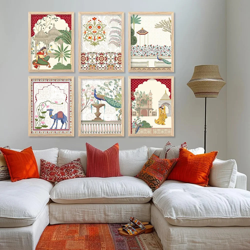Kotart Pichwai Art Painting Framed Wall Painting Traditional Indian Wall Art Madhubani Paintings set of 6 B