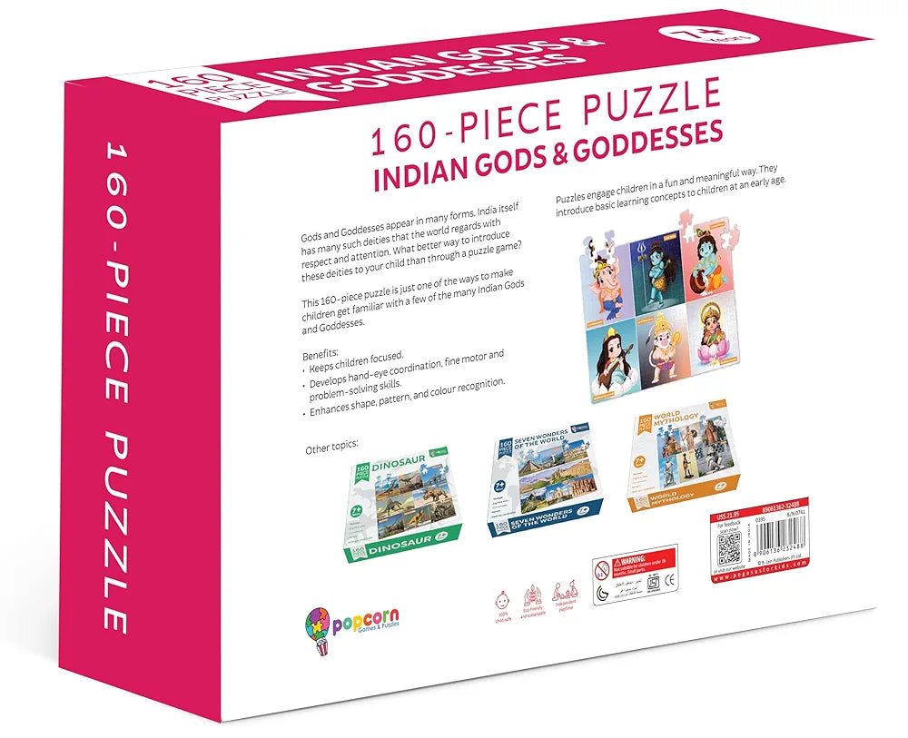 Popcorn 160 Piece Puzzles for Kids | Indian God & Goddesses Jigsaw Puzzle Game for 7+ Years Old Children | Improve Kid Knowledge and Concertation