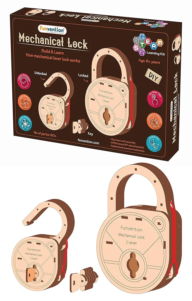 Funvention- For Little Scientist In Every for Kid Fantasy Build Working Lock Yourself Diy Mechanical Lock With Key Stem Learning Utility 