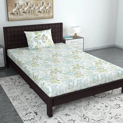 Divine Casa Bedsheet for Single Size Bed 144 TC Cotton Bedsheet for Single Size Bed with 1 Pillow Cover  Floral Colour Mint Blue