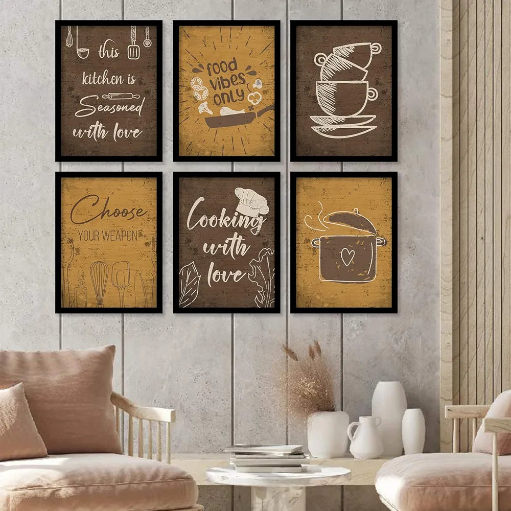 Kotart Food Vibese Only Restaurant Quotes Posters with Frame for Kitchen Wall Decoration