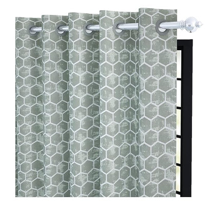Story@Home Azurio Room Darkening Curtain Door 7 Feet Long 1 Piece Hexagon Hive Print Grey