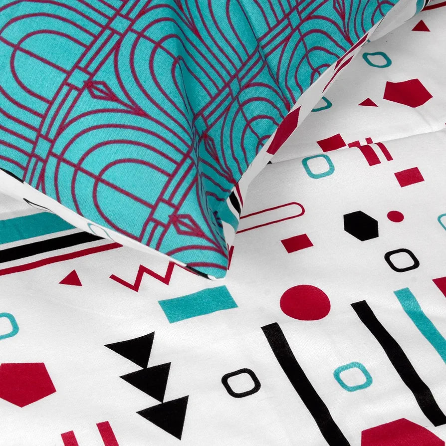 Divine Casa 144 TC Cotton Bedsheet for Single Bed with 1 Pillow Cover Colour Teal & White