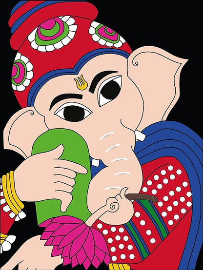 Hobby India Self Painting Ganesha Canvas - Madhubani Art | Pre-designed Canvas Board