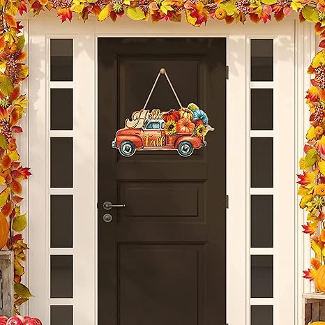 Angel Infinite Hello Fall Pumpkin Welcome Sign Wooden Wall Hanging For Home Decor Yellow (Design11)