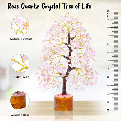 Bezavo Rose Quartz Crystal Tree Golden Wire