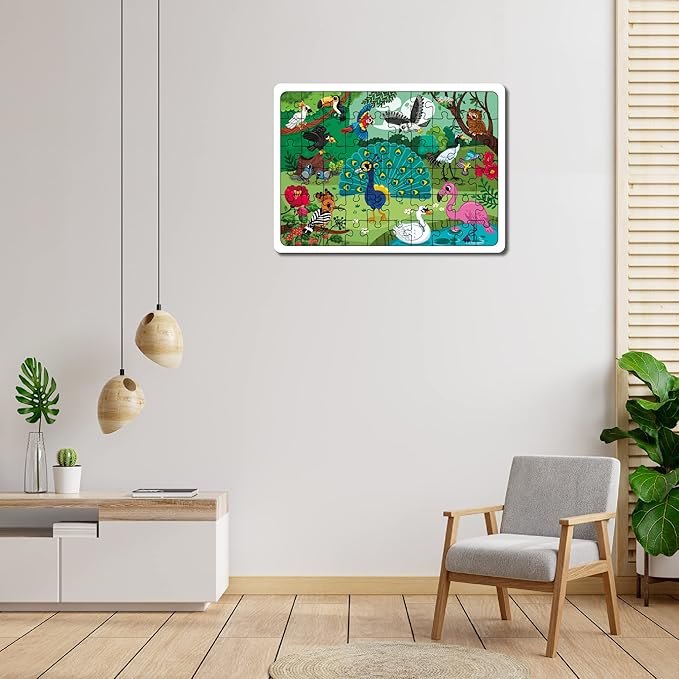 Mini Leaves 60 Piece Wooden Jigsaw Puzzle for Kids 4 to 6 Years | Jungle Birds Jigsaw Puzzle | Safe & Durable Educational Toys