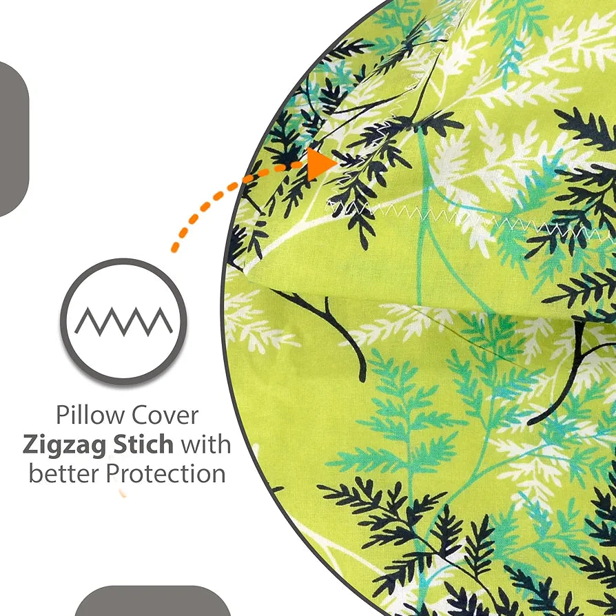 Divine Casa 144 TC 100% Cotton Single Bedsheet with 1 Pillow Cover Floral Pattern Colour Lime Breeze Fresh Green