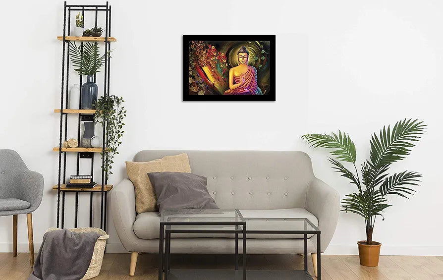 Lifehaxtore Enlighten Buddha Art Framed Painting Meditating Buddha