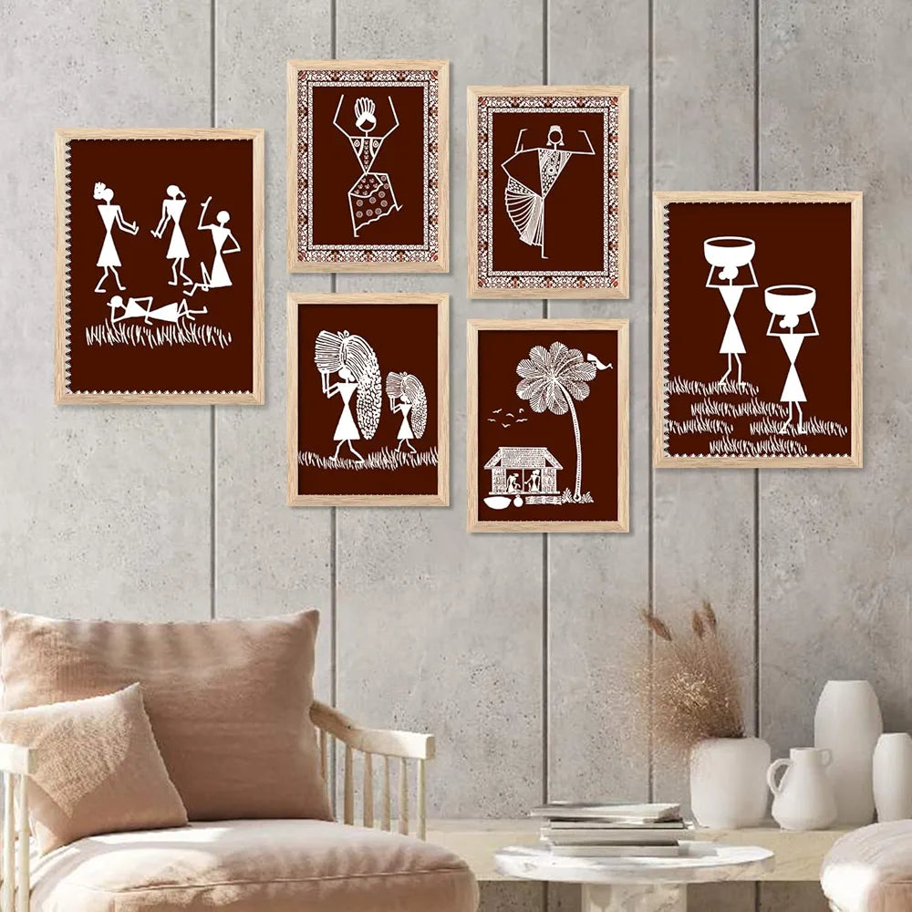 Kotart Warli Art Digital Paintings with Frame Pack of 6 art 3