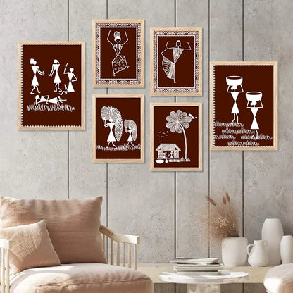 Kotart Warli Art Digital Paintings with Frame Pack of 6 art 3