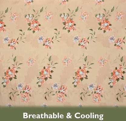 Fresh From Loom Fitted King Size Bedsheet with 2 Pillow Covers Microfiber 240 TC Beige Floral Design