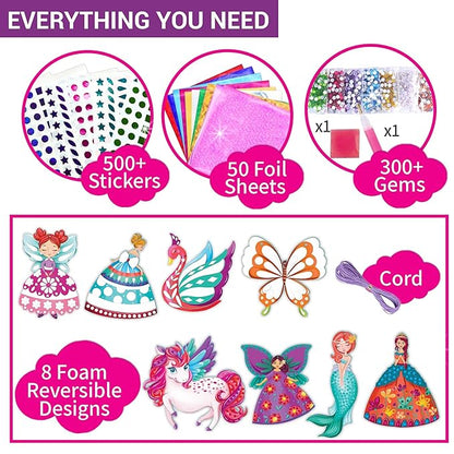 Chalk and Chuckles Art and Craft Kit | Sparkle & Shine Unicorn & Princess | Mess-free Foil Art and Diamond Painting Set