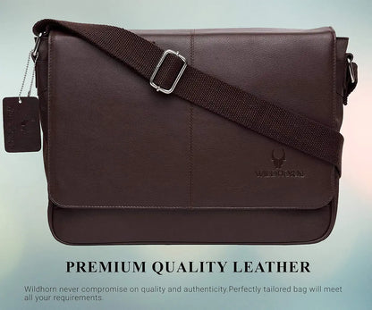 WildHorn Leather 13 inch Laptop Messenger Bag for Men I Padded Laptop Compartment I Adjustable Strap I Dimension: L- 14inch H- 10.5 inch W- 3.5inch