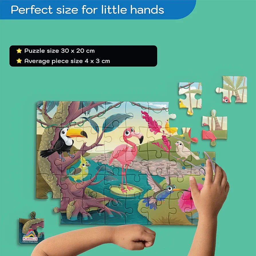 Playhills Wooden Puzzle Colourful Birds in Jungle 60 Puzzle Pieces, Ideal Holiday/Birthday Gift for Kids 3,4,5,6,7 Years