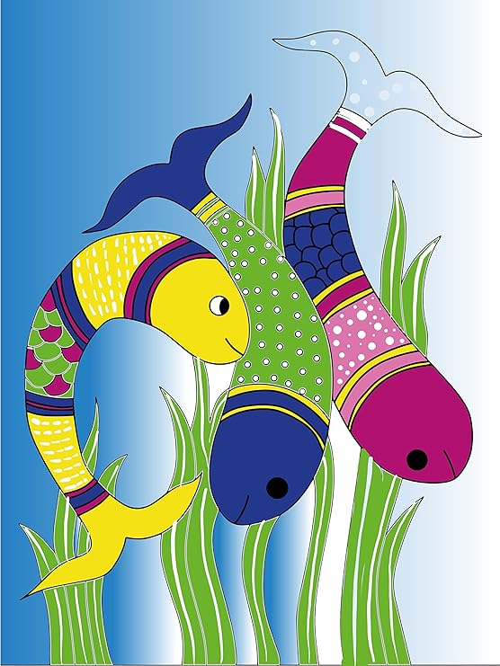 Hobby India Self Painting Colour Full Fish Canvas - Gond Art | Pre-designed Canvas Board