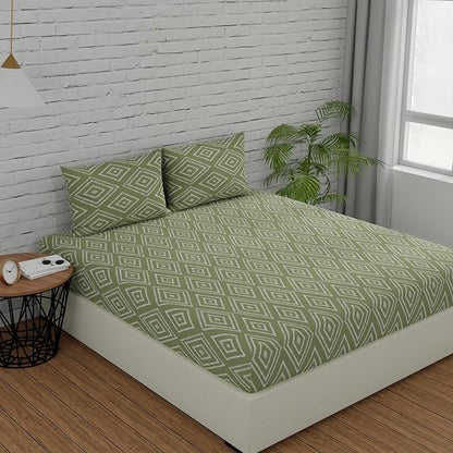 Huesland by Ahmedabad Cotton 144 TC Cotton Bedsheets for King Size Bed with 2 Pillow Covers | Sage Green