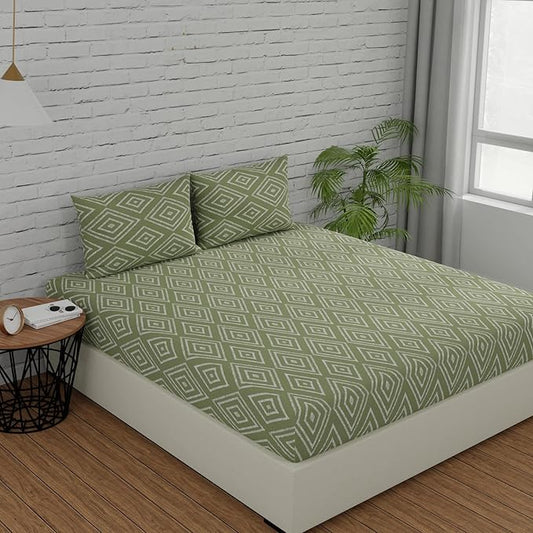 Huesland by Ahmedabad Cotton 144 TC Cotton Bedsheets for King Size Bed with 2 Pillow Covers | Sage Green